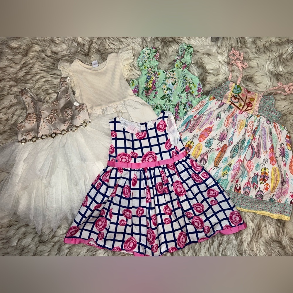Lot of 5 little girls size 24-2T dresses.  Btween, couture princess, youngland